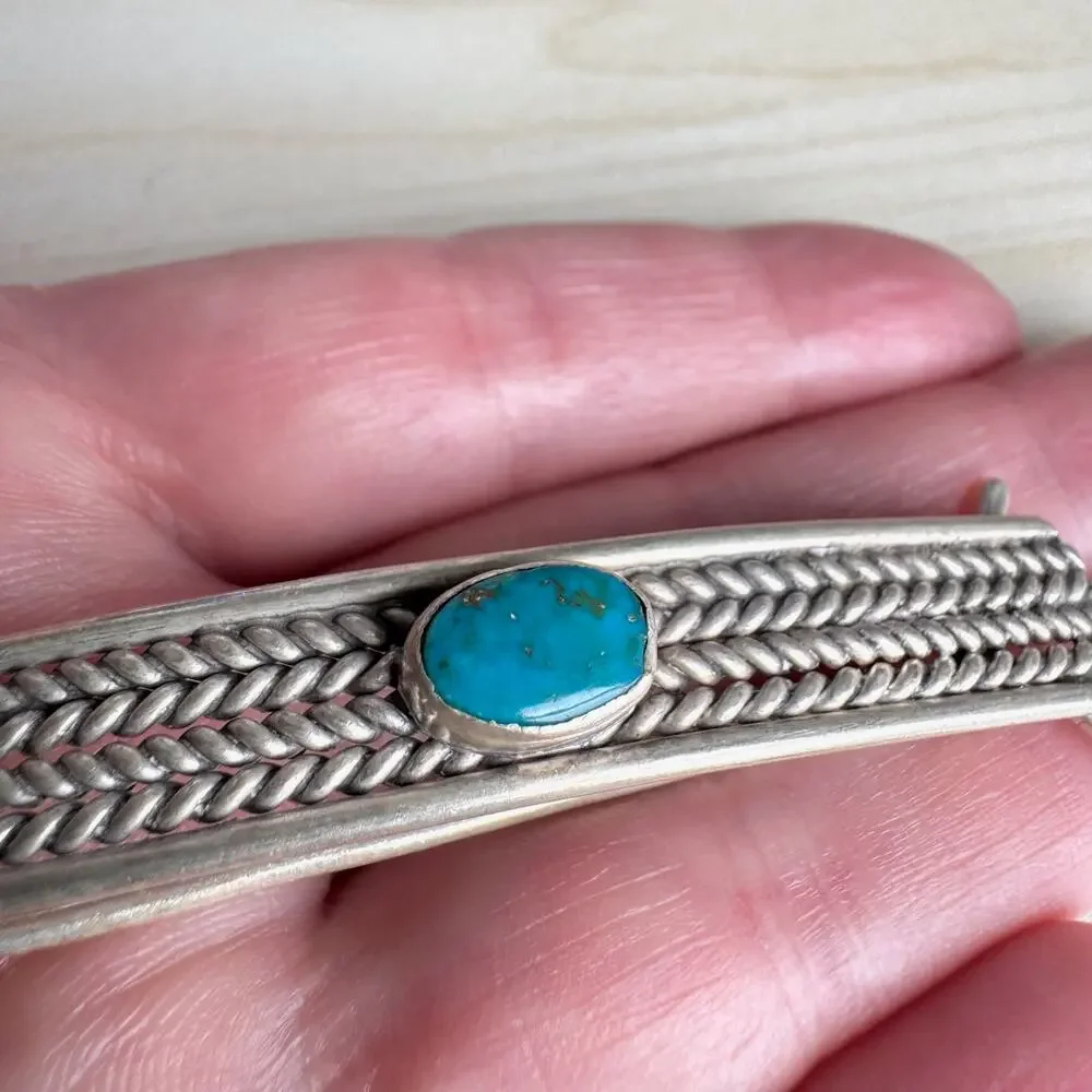 Vintage Southwest Silver & Turquoise Braided Metal Hair Barrette